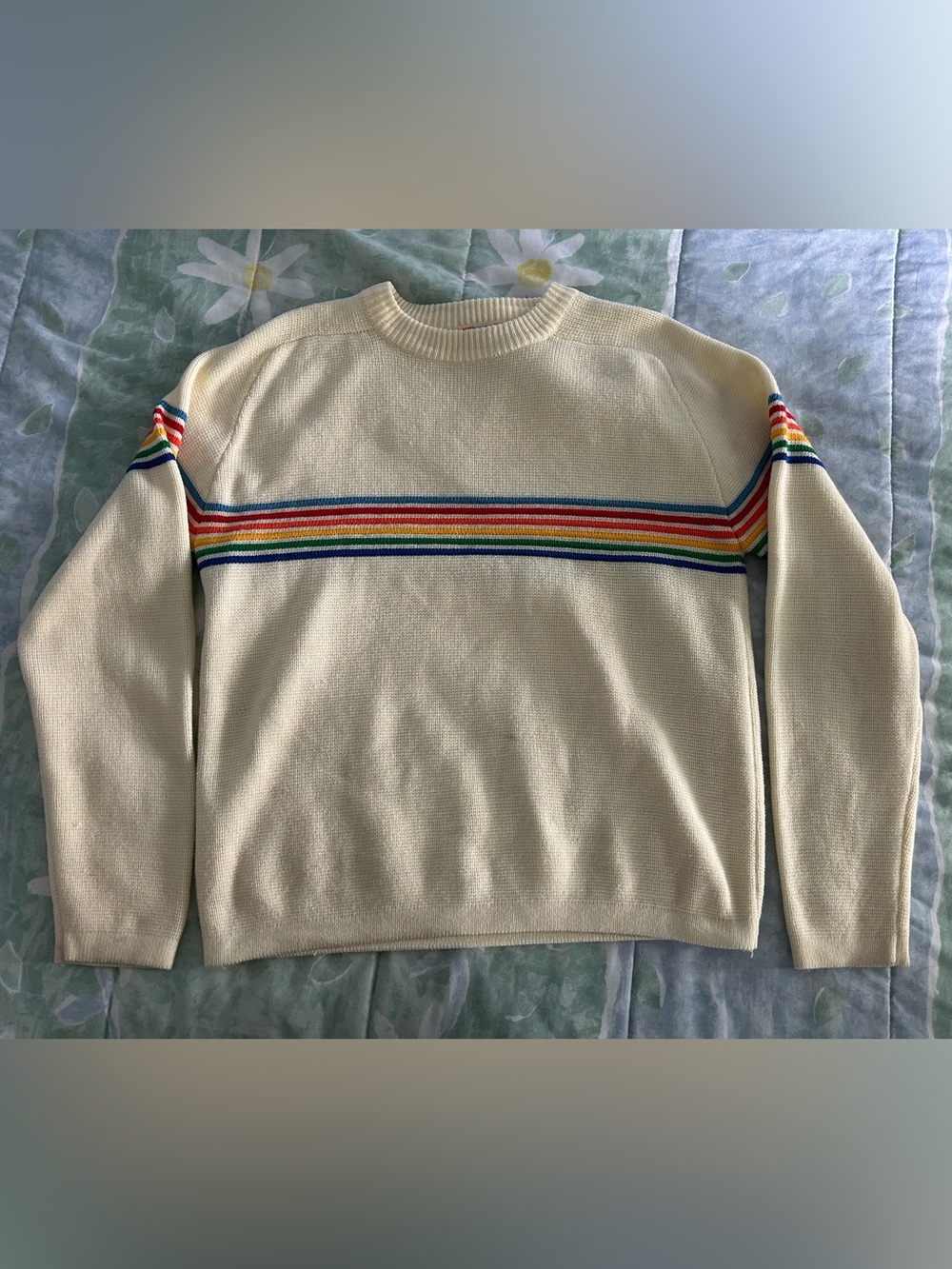 Mervyn’s Men’s Collection Crewneck Large Acrylic Rainbow Stripe Cream Sweater